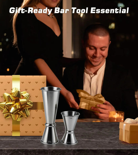 Stainless Steel Cocktail Jiggers 2 Pack Japanese Style Double Measuring Cups For Bartenders 1oz 2oz and 0.5oz 1oz Decor Gift