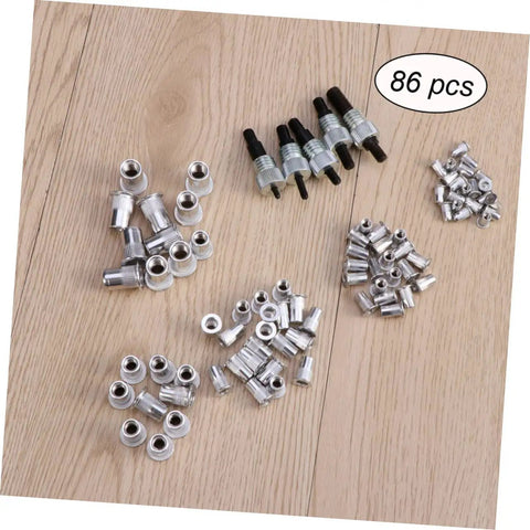 Get The Ultimate 86 Pc Rivet Nut Tool Kit With Heavy Duty Aluminum Alloy Rivnuts For Super Fast Metal Work And Easy Installation On Steel Jobs, 86-piece rivnuts set