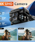 4K Drone With Real Time 4K Camera And Built In 4.5 Inch FPV Screen Controller shown with camera features and example shots