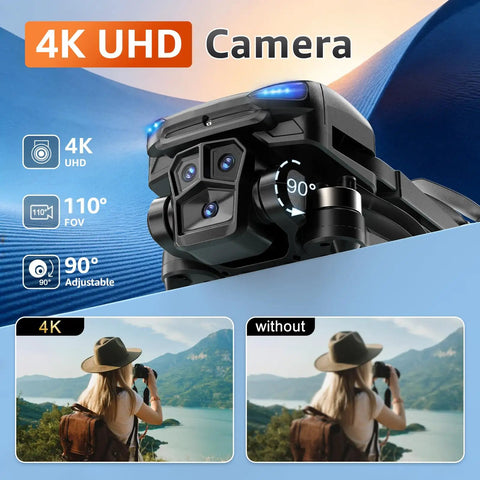 4K Drone With Real Time 4K Camera And Built In 4.5 Inch FPV Screen Controller shown with camera features and example shots