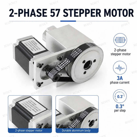 Kick Your CNC Router Setup Right Up With This Heavy Duty 4th Axis Rotary Table Boasting A NEMA 57 Stepper Motor ER32 Collet Chuck And Buttery Smooth Spinning Hollow Shaft Ideal For Cylindrical Engraving Milling And Custom Fabrication Jobs - Close-up of 2-phase 57 stepper motor with durable aluminum body.