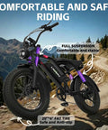 1500W Peak Electric Fat Tire Mountain Bike for adults with 32 MPH top speed, 20 inch tires, full suspension on mountain path