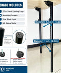 Kickass Foldable Adjustable Table Legs 27 To 41 Inch Rock Solid Metal Telescopic Extenders showing package details and dimensions.