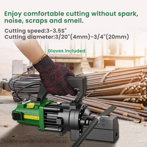 Heavy Duty 1250W Electric Hydraulic Rebar Cutter With Hella Fast Cutting Speed For Three Quarter Inch Number 6 Rebar And Features Durable Swap Blades For Steady Crew Grind