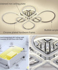 Six Ring LED Ceiling Light Fixture With Remote Control, Dimmable 3000K-6500K, Polished Chrome Finish, acrylic details displayed