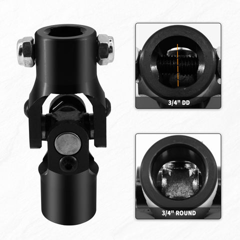 3/4 Inch Double-D Steering Universal Joint Black Round U Joint for Cars and Trucks, 96mm Length, 40Cr Alloy Steel, Front View