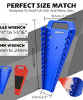 Front view of Magnetic Wrench Organizer With Non Slip Handle 24 Slot Pro Grade Heavy Duty Rack for SAE 1/4 to 1-1/16 inch and 6-24 mm wrenches.