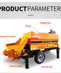 Heavy Duty Portable Concrete Pump Hydraulic Cement And Mortar Line Machine with rugged body, enlarged hopper, and oil box.