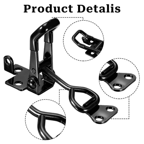 Close-up details of Beefy 300 Lb Heavy Duty Toggle Clamp Set With Quick Release Pull Latch, black metal construction, 300 lb grip.