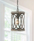 Dope Rustic Wood Pendant Light With Black Metal Shade, 1-Light Farmhouse Ceiling Fixture for kitchen island, gray wood frame