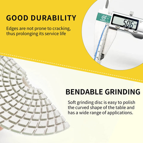 7 Inch Diamond Polishing Pads Tile Stone Sanding Kit With Heavy Duty Resin Bond for curved grinding and durability testing.