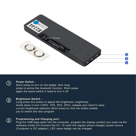 Blue LED Name Tag With Rechargeable Bluetooth Slick Wireless LED Badge Reusable Digital Price Tag 44x11 Pixels Easy Message Display For Restaurants Shops Exhibitions Nightclubs And Hotels