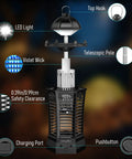 Diagram of Outdoor And Indoor 3 In 1 4500V Mosquito Killer With Camping Light and features like LED light and charging port.