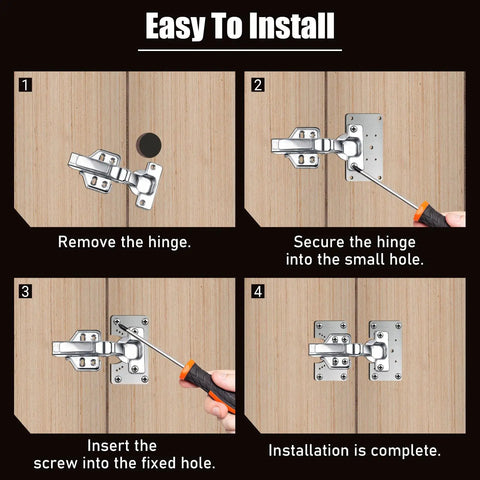Step-by-step installation of 20-Piece Cabinet Hinge Repair Kit With Upgraded Half Square Plates And Screws for easy DIY fix.