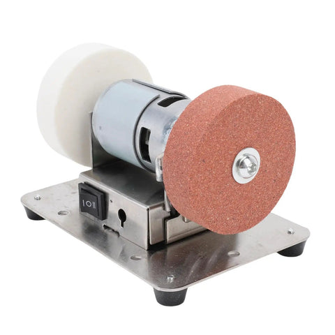 Jiawu 100W Mini Bench Grinder With 7-Speed Control And Adjustable Motor, compact electric grinding tool with dual discs.