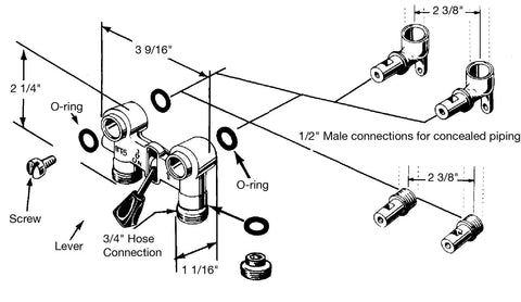 Diagram of 2T-M2 1/2 Inch Brass Tubular Washing Machine Hot Water Shut Off Valve, showing dimensions and connections.