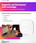 Real Deal Wifi 6 Indoor Access Point With Killer Coverage And Beast Mode Gaming Performance This Plug And Play 4x4 Wireless Hotspot Feeds You Next Level Speeds For Your Whole Crew Setup on a desk with laptop and smartphone.