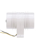 Top Shelf In Line Bilge Blower With Super Slick Five Blade Fan For Snappy Engine Bay Ventilation, white plastic with wires.