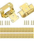 50 Pack Of 25 Pairs One Half Inch Overlay Self Closing Cabinet Hinges In Tough As Nails Polished Brass Gold Finish with screws.