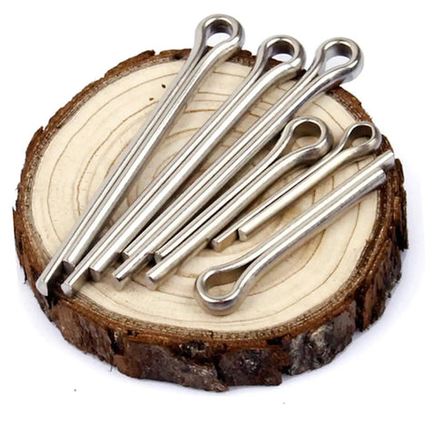 Assorted Stainless Steel Cotter Pin Kit With Hairpin Pins And Springs For Auto Hardware And Truck Repair Gear on wooden base