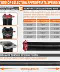Infographic on measuring Garage Door Torsion Springs Pair 0.225 X 2 In X 30 In Dope Heavy Duty Steel with aluminum cones.