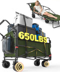 Heavy Duty Folding Wagon 2 In 1 Collapsible Cart Transforming Into Beach Chair With 650 Lb Capacity All Terrain Wheels Army Green