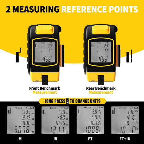 Heavy Duty Two In One Laser Tape Measure With 328Ft Slick Long Range Finder And 16Ft Pullback Steel Tape Featuring Spot On Crosshair Aim Plus Digital Angle And Volume Calc For Hustle Free Renovations