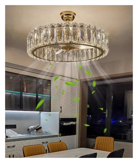 Top Tier Modern Crystal Ceiling Fan Pendant Light Delivering A Killer Warm Glow For Fresh Home Decor In Your Living Room Bedroom Dining Space Or Office Setup, showcasing crystal design and airflow.
