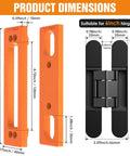 Heavy Duty 6 Inch Hidden Door Hinge Jig Delivers Dead On Alignment For Concealed Cabinet Hinges Zero Headache Setup Template For DIY Crews Chasing Pro Level Woodwork dimensions detail image with orange jig and black hinge.
