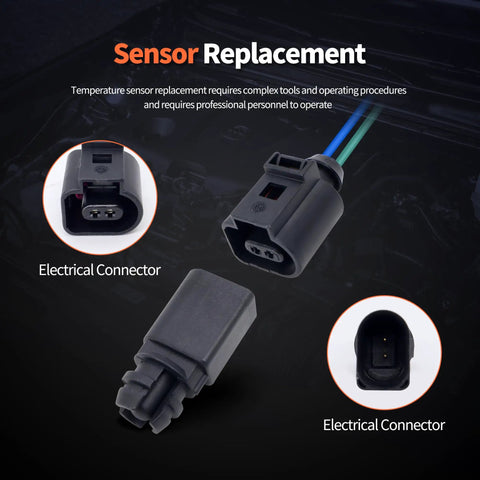No Drama Fix Ambient Air Temperature Sensor With Connector Pigtail Plug Quick Swap For Audi A3 A4 A6 And Volkswagen Golf Jetta Passat GTI electrical connectors displayed.