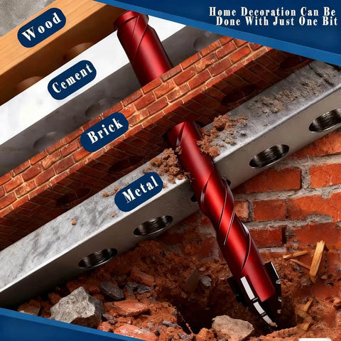 Red 1/4-inch serrated eccentric masonry drill bit; 6mm size for concrete, brick, tile, glass, plastic, marble and wood