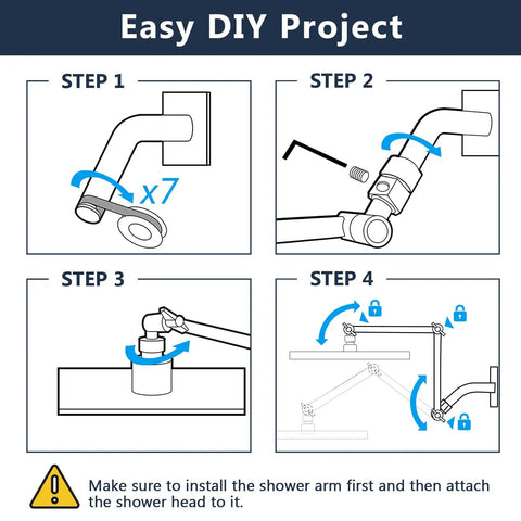 Illustration of installing 10 Inch Rain Shower Head With 16 Inch Extendable Arm For Flexible Height And Distance All Metal Chrome Square Waterfall Showerhead.