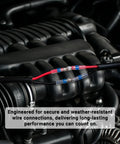 160 Piece Solder Seal Wire Connector Kit Marine Grade Heat Shrink Splice Connectors for automotive use, installed on an engine.