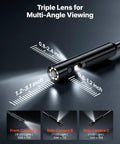 Triple Lens Endoscope With Ultra Rigid Thirty Two Point Eight Feet Cable Industrial Borescope With Light Five Inch IPS Screen IP67 Waterproof LED Lights Eight X Zoom Pro Grade Build Snake Camera For Auto And Plumbing, triple-lens camera