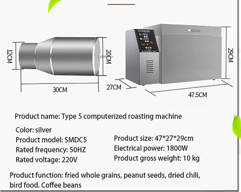 Kickback And Roast With This Smooth Op 2500g Electric Coffee Bean Machine Featuring Precise Temp And Timer Controls And Hella Durable Steel Body For Bold Barista Sips Any Day, silver Type 5 computerized roasting machine.