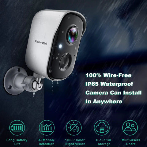 Battery Powered Outdoor Security Camera With Spotlight, 2K HD Wireless WiFi, AI Motion Detection And Recognition, Siren, color night vision