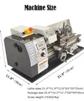 Badass Mini Metal Lathe Benchtop Table Tool 8X16 Inch Capacity with dimensions 31.9x11.8x13.8 inches displayed.