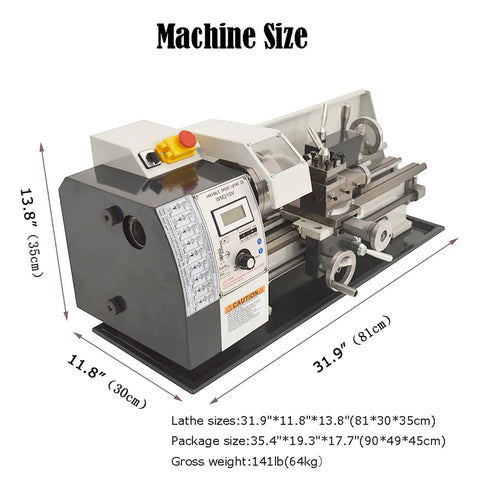 Badass Mini Metal Lathe Benchtop Table Tool 8X16 Inch Capacity with dimensions 31.9x11.8x13.8 inches displayed.