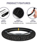 Leopard Print License Plate Frame And Steering Wheel Cover Set For Cars, breathable anti-slip steering wheel cover details