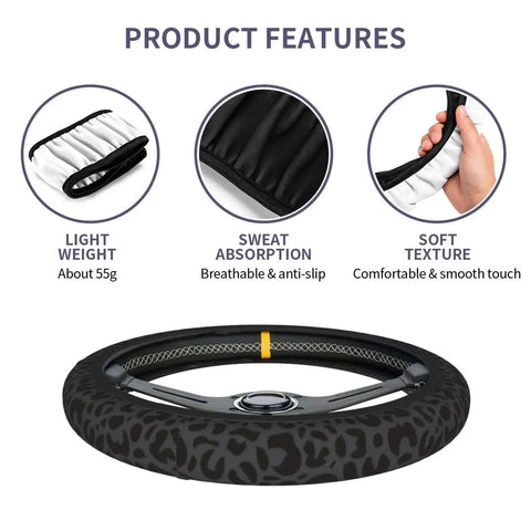 Leopard Print License Plate Frame And Steering Wheel Cover Set For Cars, breathable anti-slip steering wheel cover details