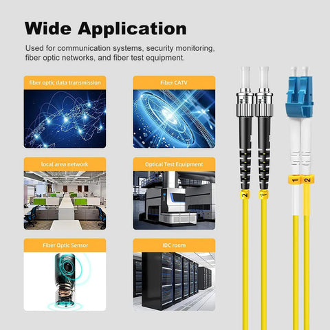 Smooth As Butter OS2 Single Mode Fiber Patch Cable LC UPC To ST UPC Duplex Connectors for various applications and networks.
