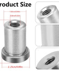 Eight Piece 3/8 Inch 16 Long Thread Stepped Weld On Nuts For Heavy Duty Chassis Tab Mounting Dead Simple Drop In Fit Garage Grade Precision Machined High Strength Steel Retail Pack showing product size measurements.