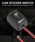 Inline Rocker Switch SPST Two-Position On Off Box Switch shown with wires in a car interior setting