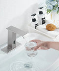 Brushed Nickel Automatic Sensor Touchless Bathroom Sink Faucet With Drain Assembly Vanity Waterfall Hands Free Tap Temperature Mixer Control Box And Hot Cold Hoses Included For Easy Setup