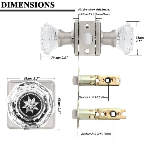 Crystal Interior Door Knobs 10 Pack For Hallway And Closet Doors Clear Glass Octagon Dope Door Handles Dimension Guide