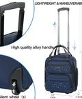 Underseat Carry On Luggage For Women, 16 Inch Lightweight Overnight Bag, navy with alloy handle and silent wheels