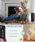 Elderly couple using 10X Magnifying Glass With Light Floor Lamp LED Flexible Gooseneck Magnifier for reading with control buttons inset