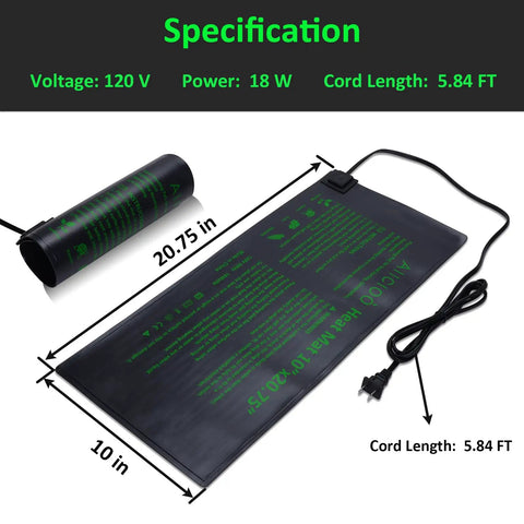 Seedling Heat Mat 10x20.75 Inch Waterproof Heating Pad For Indoor Gardening Seed Starting Germination Hydroponics Greenhouse Grow System Low Power 18W Easy Clean Durable PVC