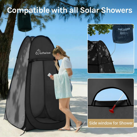 Pop Up Shower Tent For Camping, Portable Instant Changing Privacy Tent With Vent Window, Lightweight Carry Bag, Black.