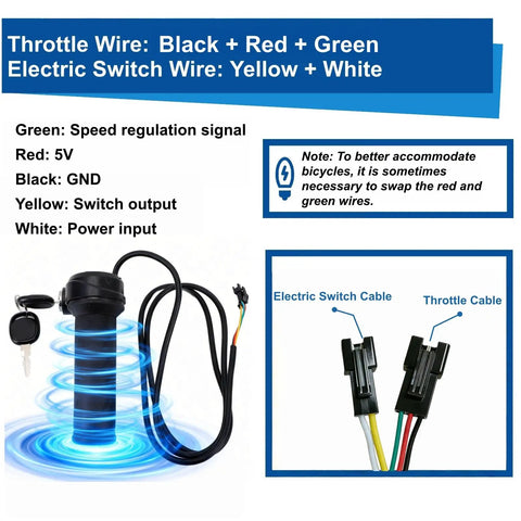 Full Twist Throttle For Q20 And Q20 Pro Lite Ebikes 3 Pin Universal Waterproof Throttle With 2 Keys and wiring diagram